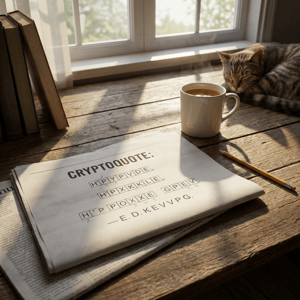 Newspaper with Cryptoquote: H'P YPVDE, H'P XKKLE, H'P POXXE GPEV - E.D. KEVVPG.